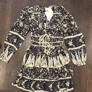 Ulla Johnson Black and Cream Long Sleeve Dress